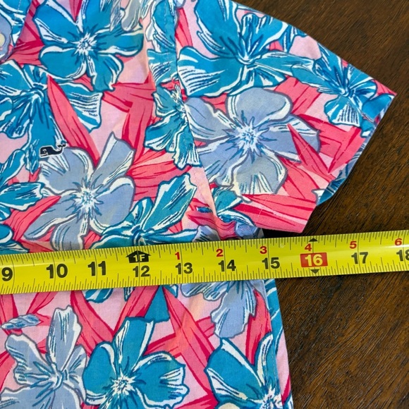 Vineyard Vines Boy 7  Floral Print SS Button Whale Logo Shirt Stretch EUC - Picture 8 of 10